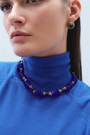 Pure Lapis Doğaltaş Altın Kaplama İğneli Küpe