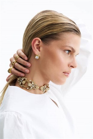 Fiesta Altın Kaplama Zirkon Charm Choker