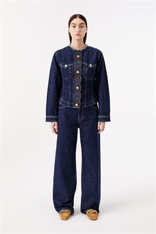 Örgü Detaylı Denim Ceket