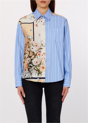 Floral Desenli Çizgili Gömlek