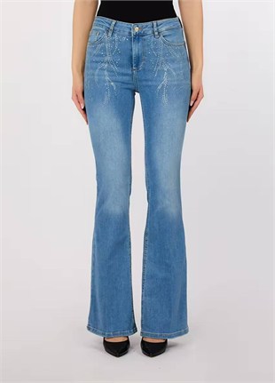 Taşlı Flare Jean Pantolon