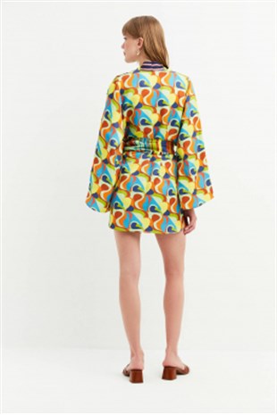 Desenli Retro Kimono