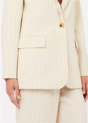Bej Çizgili Blazer
