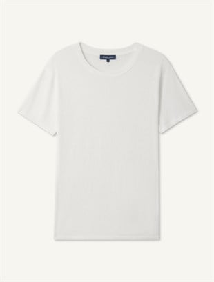 Beyaz Bisiklet Yaka T-shirt