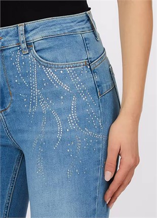 Taşlı Flare Jean Pantolon