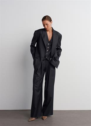 Füme Pileli Yün Pantolon