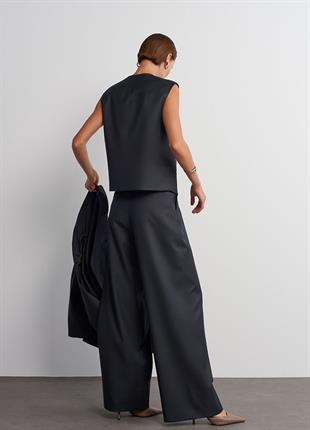 Füme Pileli Yün Pantolon