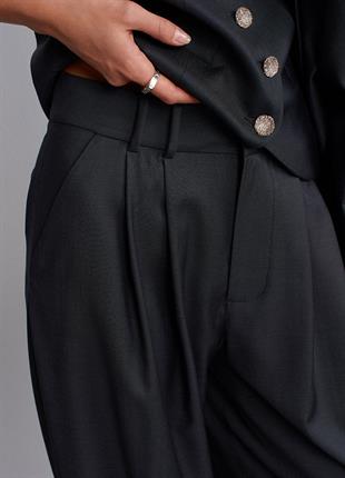 Füme Pileli Yün Pantolon