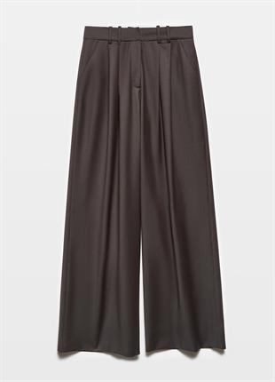 Kahverengi Yüksek Bel Yün Pantolon