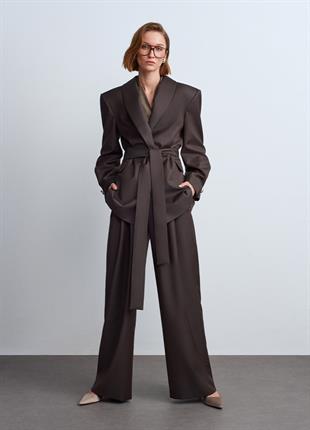 Kahverengi Yüksek Bel Yün Pantolon