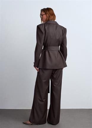 Kahverengi Yüksek Bel Yün Pantolon