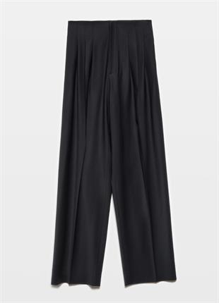 Yüksek Bel Pileli Siyah Pantolon