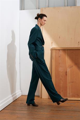 Yüksek Bel Pileli Yeşil Pantolon