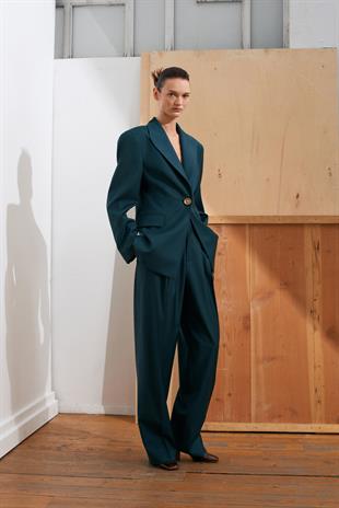 Yüksek Bel Pileli Yeşil Pantolon