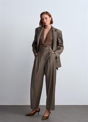 Yün Karışımlı Yüksek Bel Pantolon