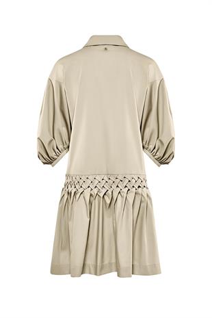 Bel Detaylı Poplin Gömlek Elbise