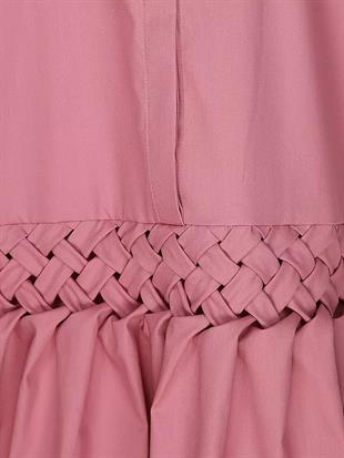Pembe Bel Detaylı Poplin Elbise