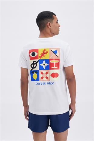 Arkası Desenli Beyaz T-shirt