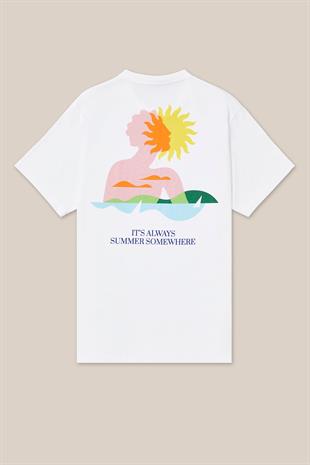 Baskı Desenli Beyaz T-shirt