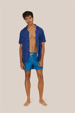 Kuş Desenli Kısa Kollu Gömlek