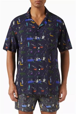 Lacivert Desenli Kısa Kollu Gömlek