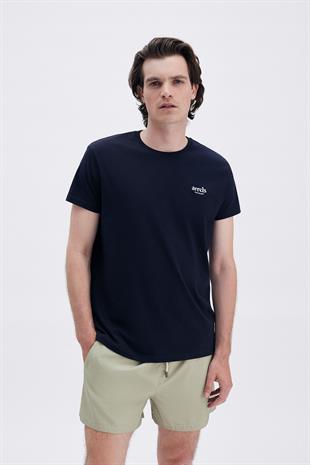 Sloganlı Lacivert T-shirt