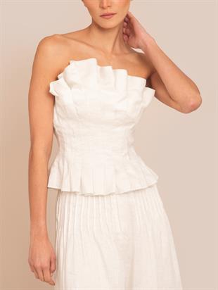 Fırfırlı Straplez Crop Üst