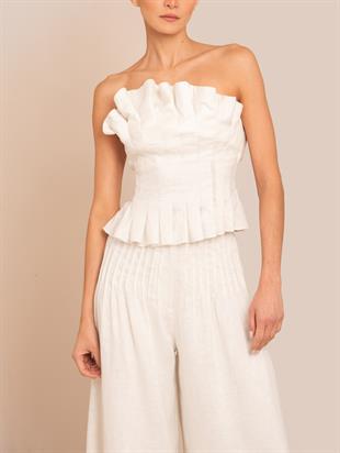 Fırfırlı Straplez Crop Üst