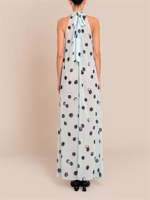 Halter Yaka Puantiyeli Uzun Elbise