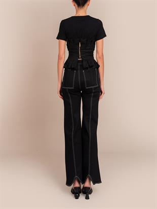 Korse Formlu Siyah T-Shirt