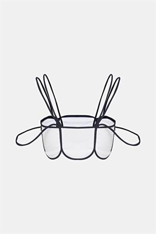 Siyah Biyeli Keten Crop Bluz