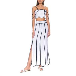 Siyah Biyeli Keten Crop Bluz