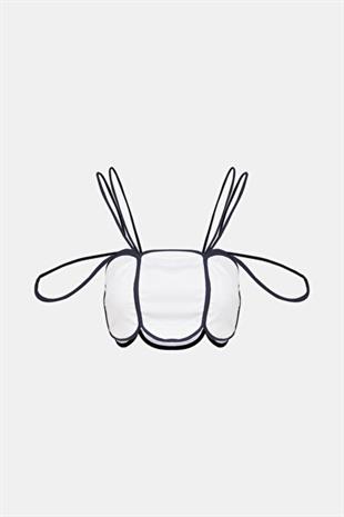 Siyah Biyeli Keten Crop Bluz