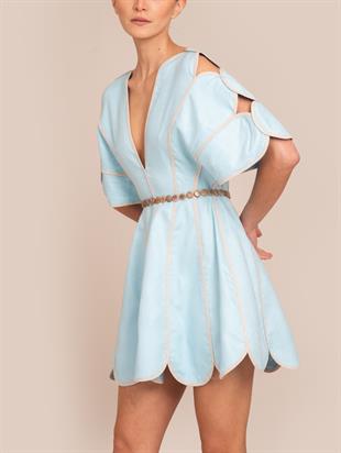 Yaprak Form Volan Kollu Mini Elbise