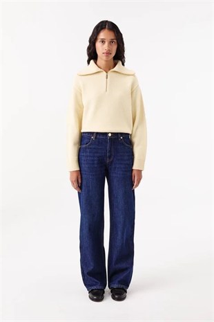 Lacivert Ham Denim Pantolon