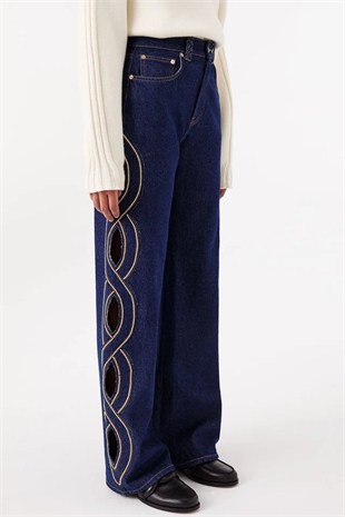 Cut Out Detaylı Denim Pantolon