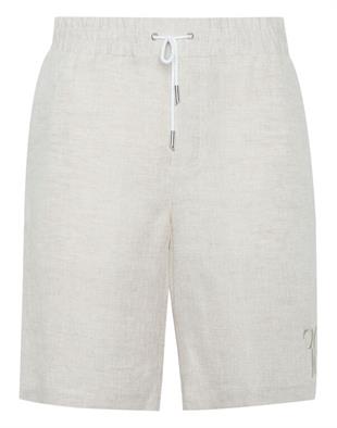 Bej Kabartmalı Logo Detaylı Pamuk Şort