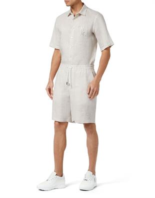 Bej Kabartmalı Logo Detaylı Pamuk Şort