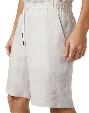 Bej Kabartmalı Logo Detaylı Pamuk Şort