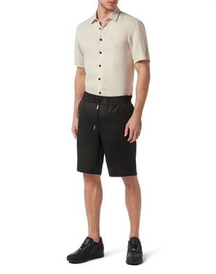 Bej Kısa Kollu Keten Gömlek