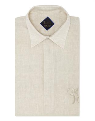 Bej Kısa Kollu Keten Gömlek