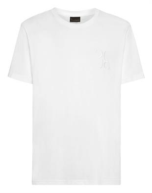 Beyaz Bisiklet Yaka Pamuk T-shirt