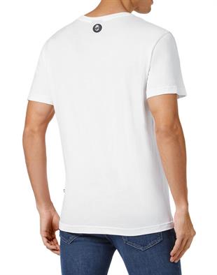 Beyaz Bisiklet Yaka Pamuk T-shirt