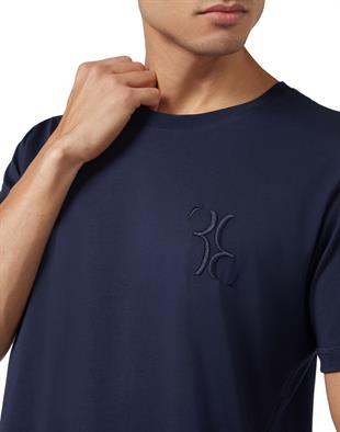 Lacivert Bisiklet Yaka Pamuk T-shirt