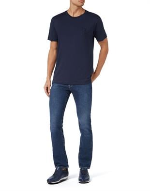 Lacivert Bisiklet Yaka Pamuk T-shirt