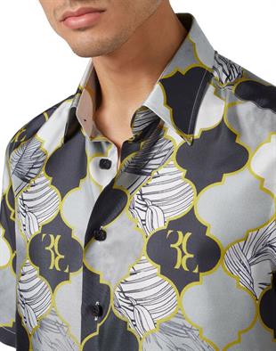 Siyah Desenli İpek Gömlek