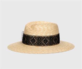 Dantel Şeritli Hasır Şapka