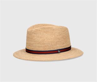 Kırmızı Şeritli Erkek Hasır Şapka