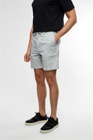 Açık Gri Keten Şort