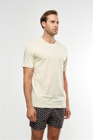 Açık Sarı Bisiklet Yaka Basic T-shirt